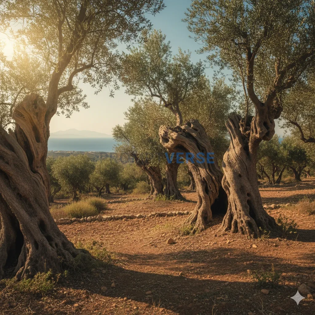 A magnificent, old-growth olive grove in the Mediterranean, the ancien