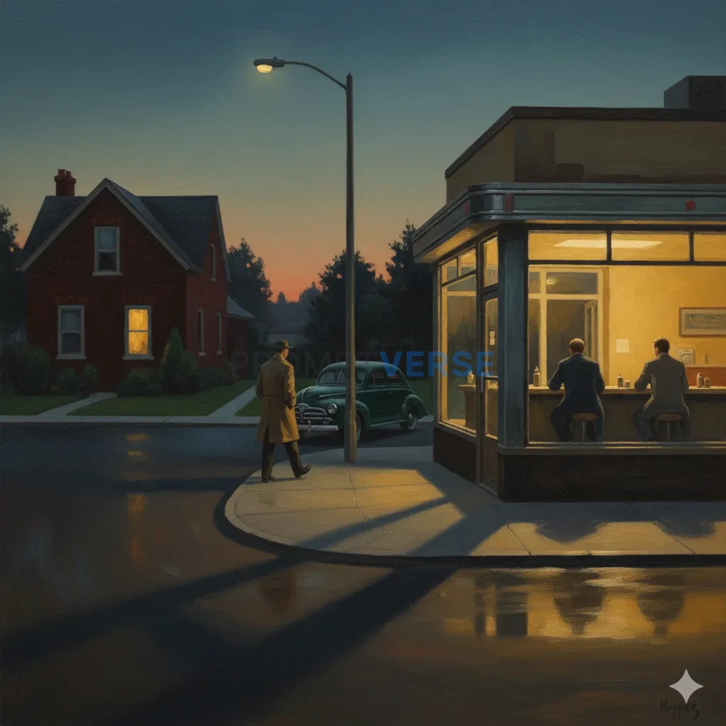 A photorealistic painting of a mundane, suburban scene, with a sense o