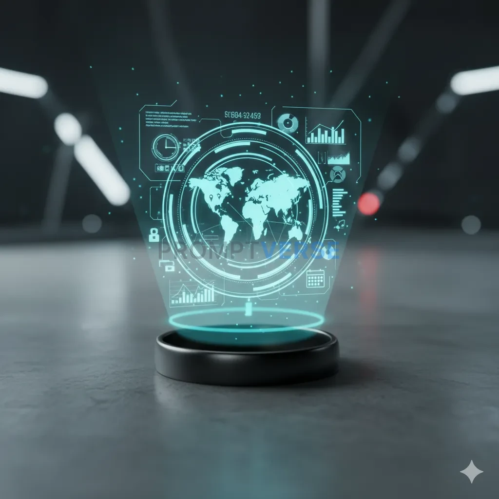 A futuristic, 'smart' ring, a simple, minimalist band that can project