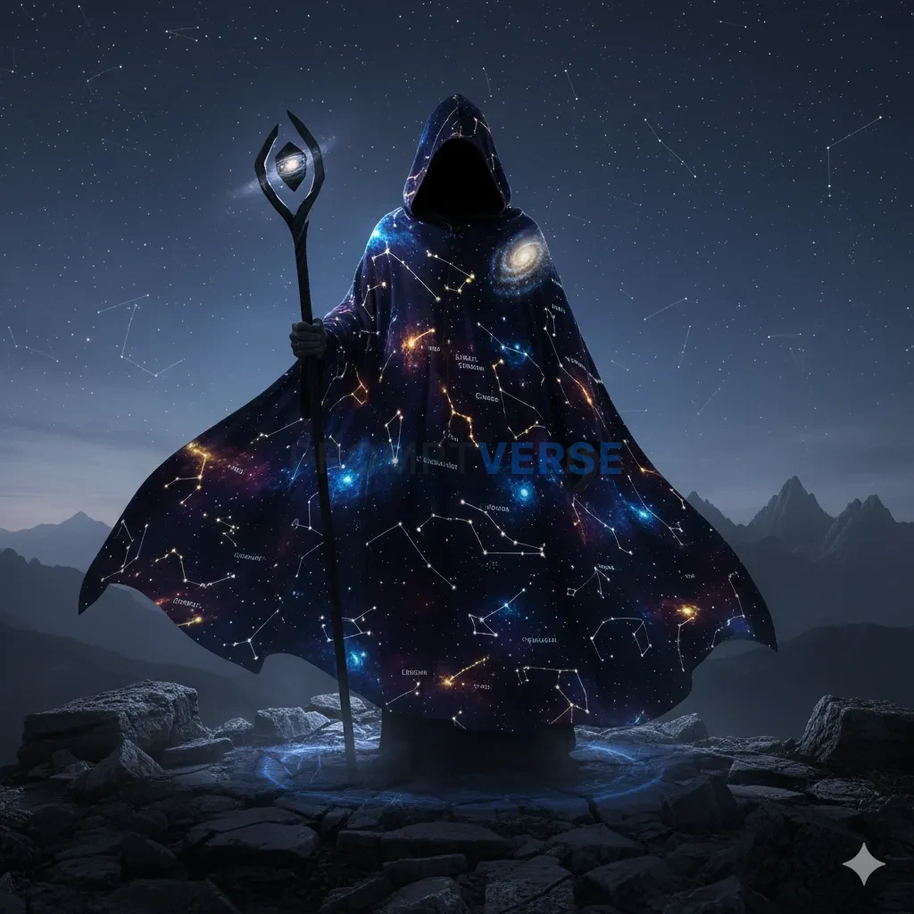 A wandering mage whose cloak is a living map of the stars, the constel