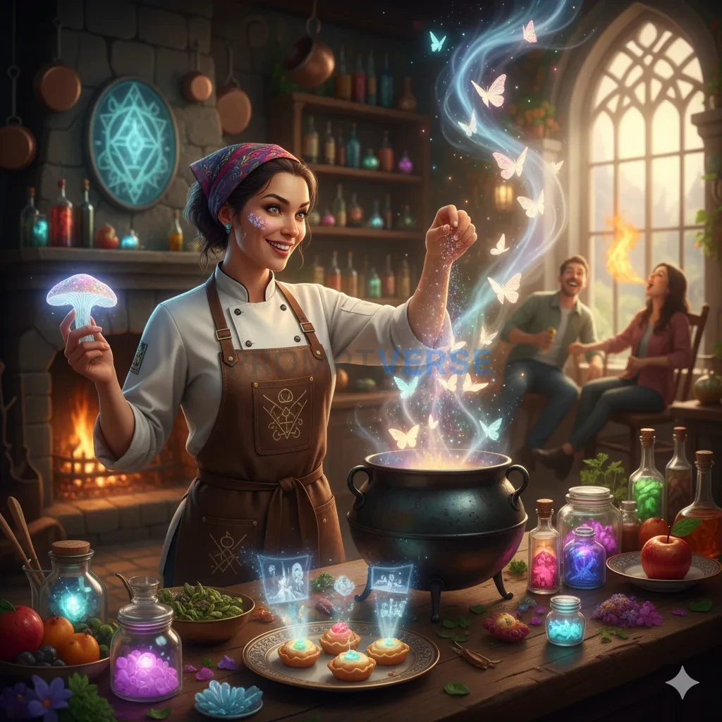 A chef who cooks with magical ingredients, her dishes causing eaters t