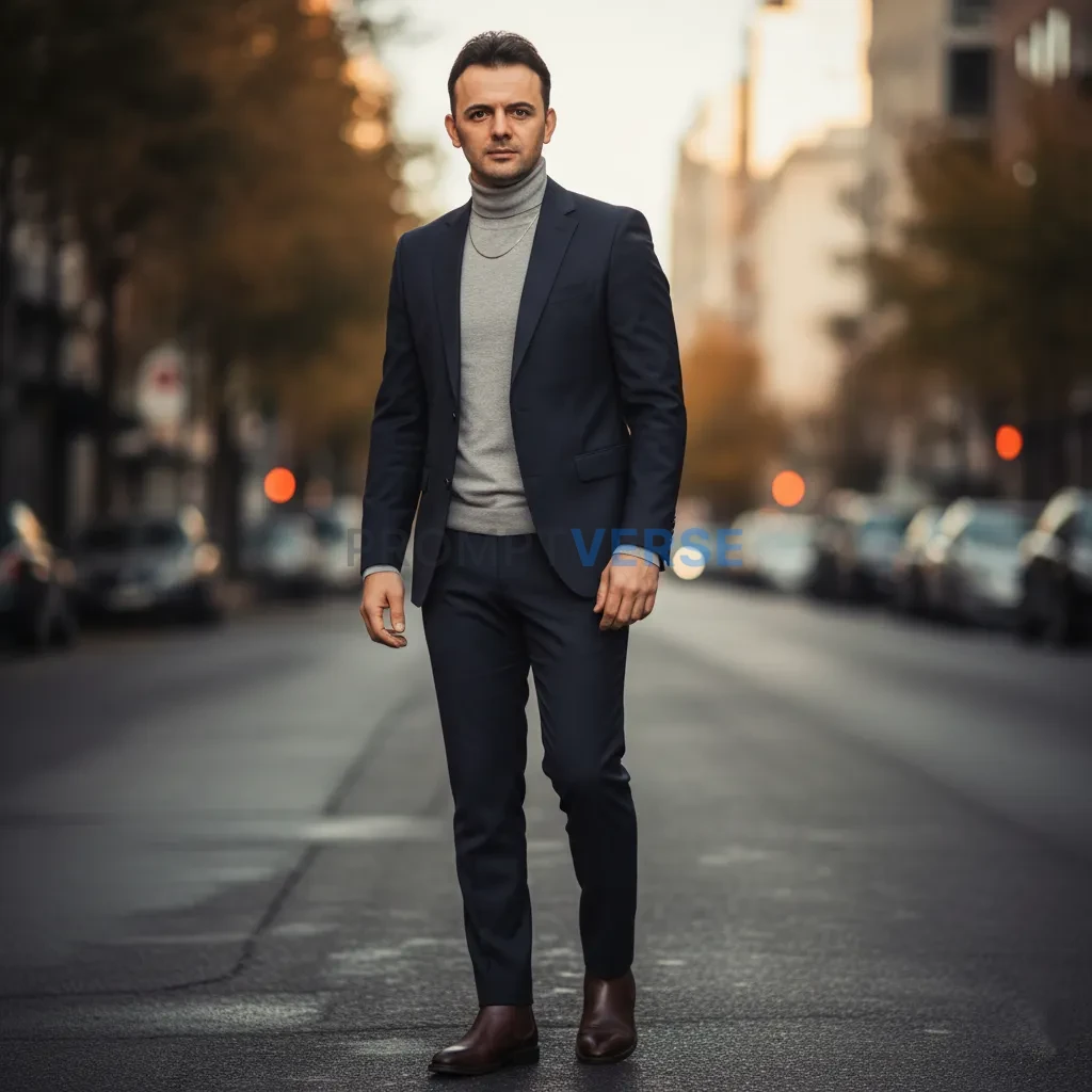 Stylish young man standing confidently in soft evening light, professi