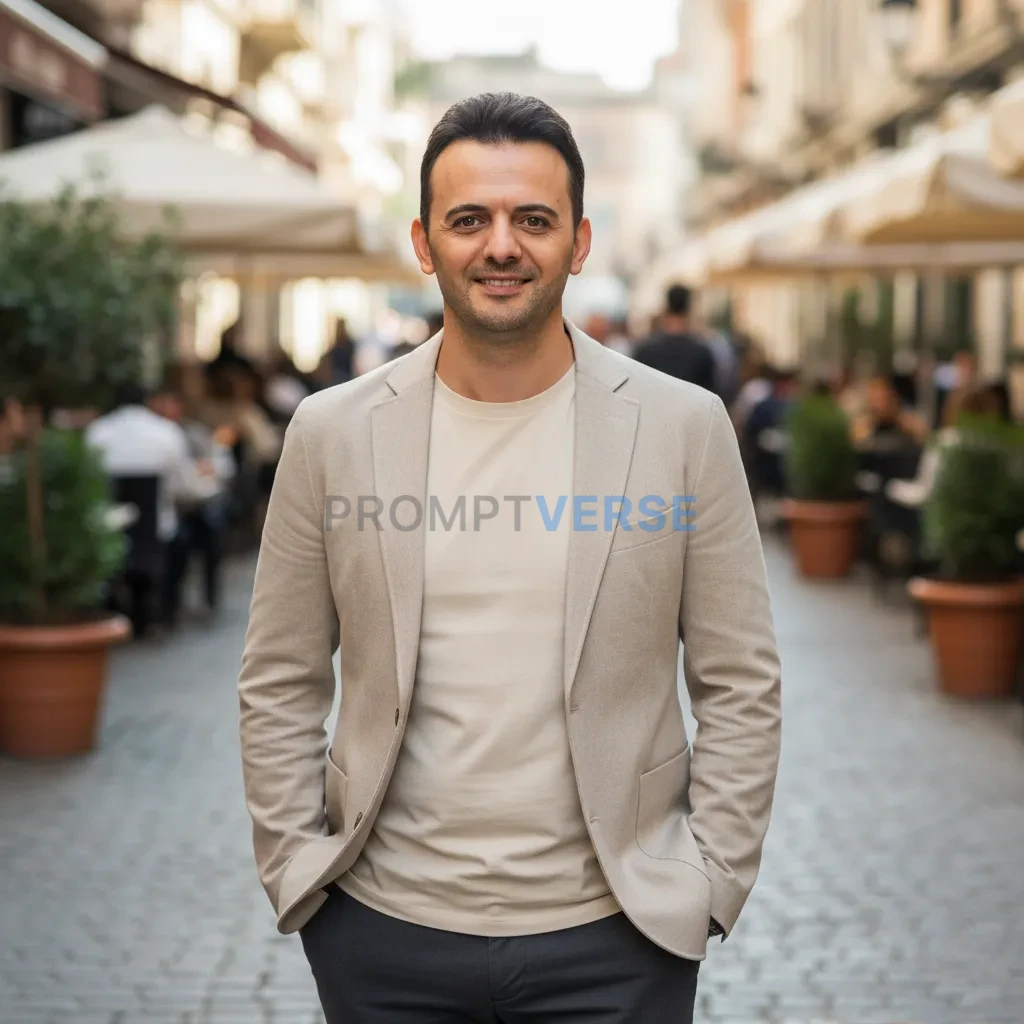 Cinematic lifestyle portrait, person in casual blazer and neutral tone