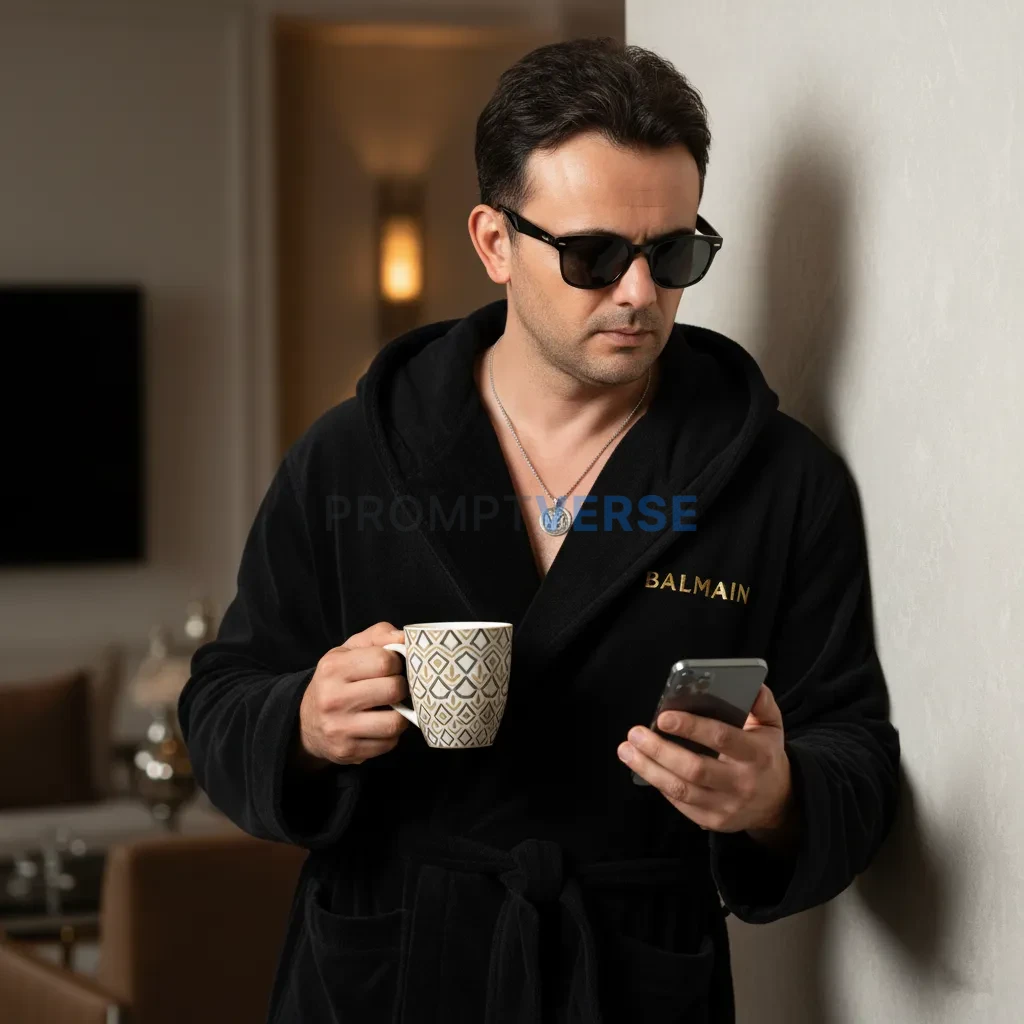 Ultra-realistic 8K cinematic portrait of indoors, leaning against a li