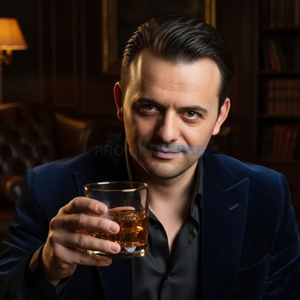 Here's a close-up portrait of a mafia boss in a velvet suit, with a go