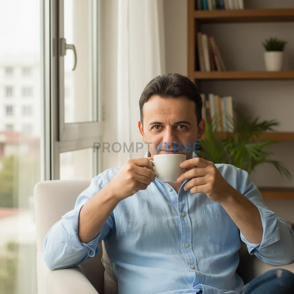 Lifestyle portrait, man in a light linen shirt with rolled sleeves, se