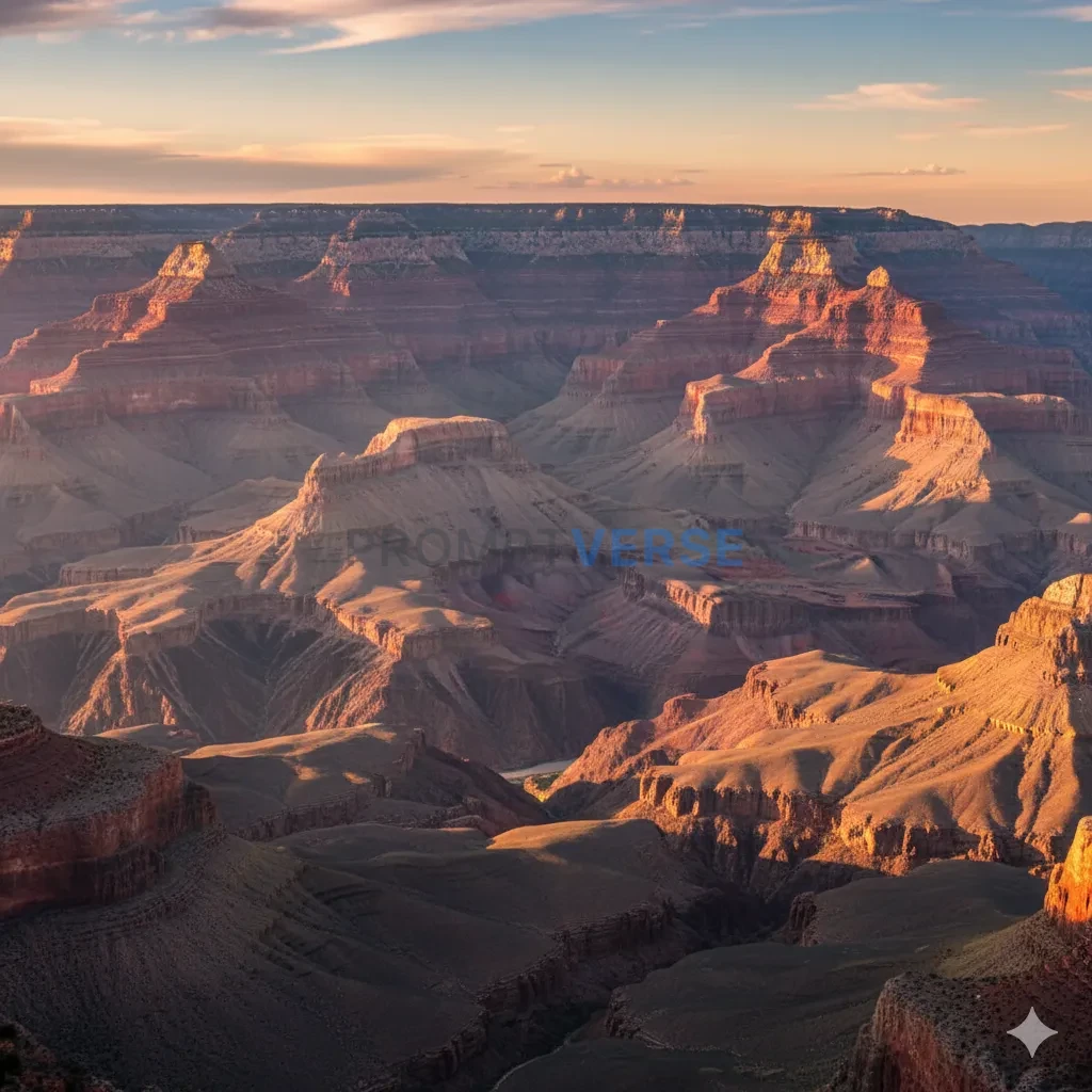 The immense, geological grandeur of the Grand Canyon at sunset, the la