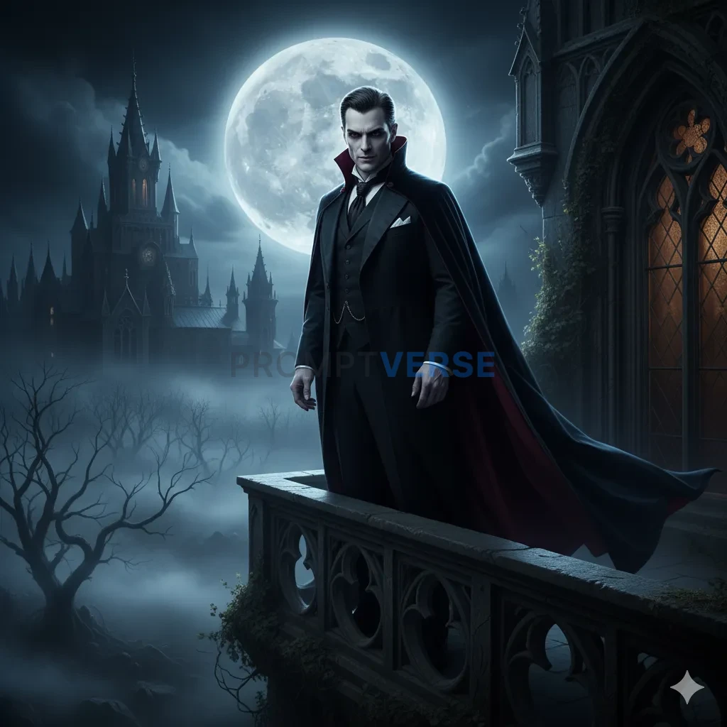 A classic, aristocratic vampire with a pale, handsome face and a preda