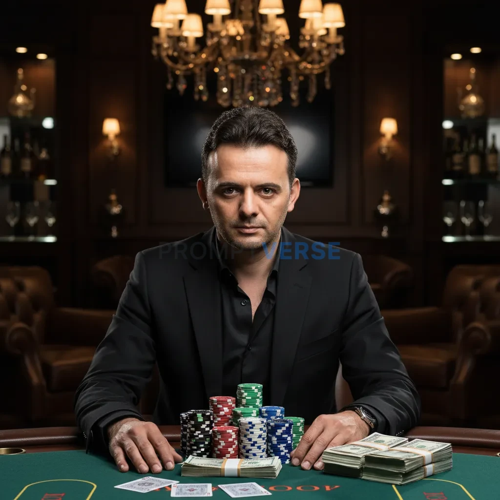 Ultra-detailed portrait, man in a fitted black suit with open collar, 