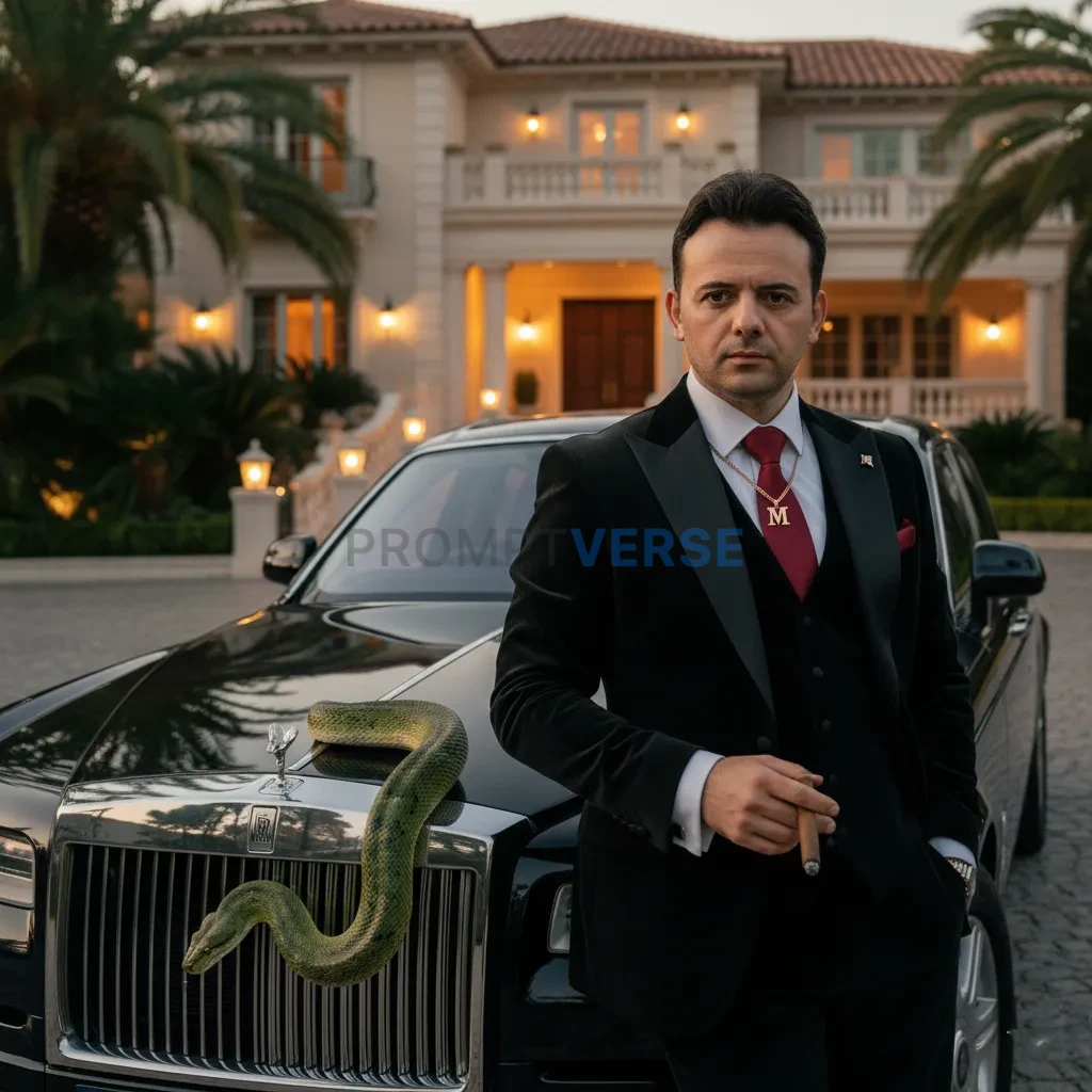 Cinematic portrait of a mafia boss in a tailored black velvet suit, le