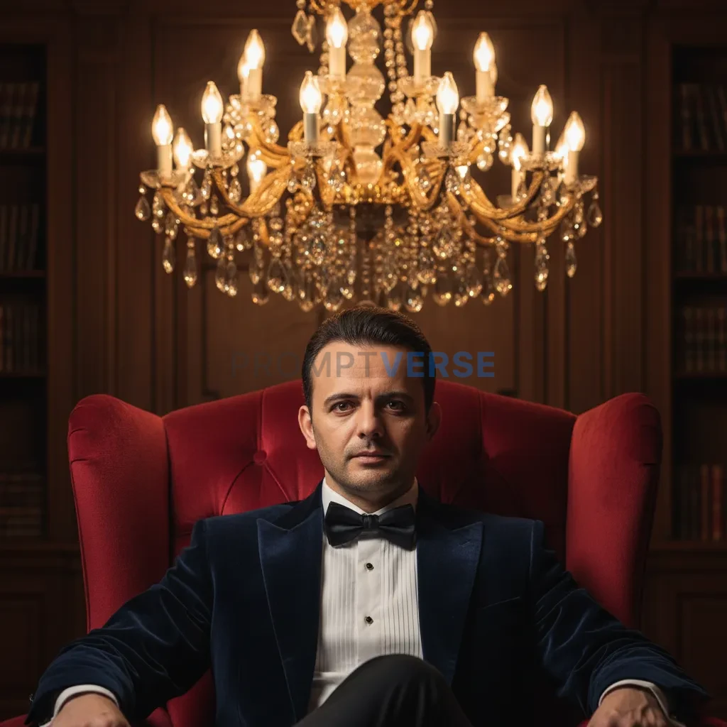 Cinematic portrait, mafia-style man in a velvet blazer and slicked-bac