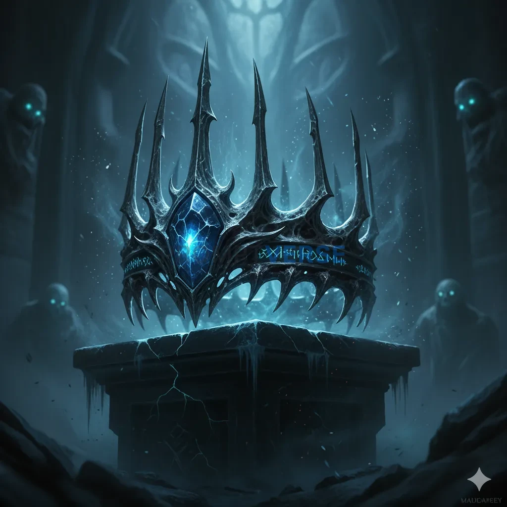 The Crown of a Lich King, a twisted, jagged piece of dark metal and bo