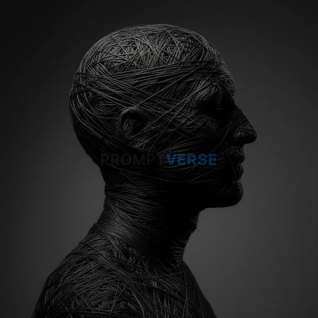 A portrait of a man's profile, but his entire head and neck are meticu