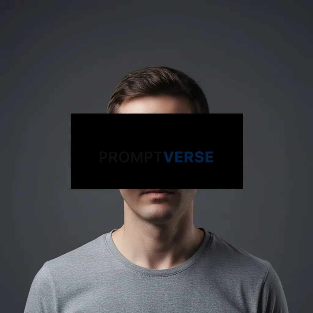 A portrait where the man's face is obscured by a single, perfectly pla