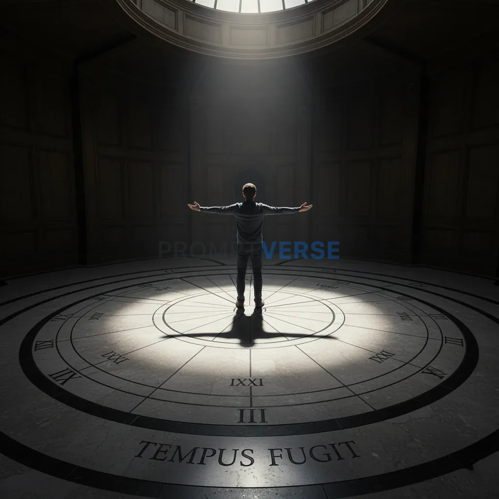 A man's body used as a sundial, his shadow moving across a marked floo