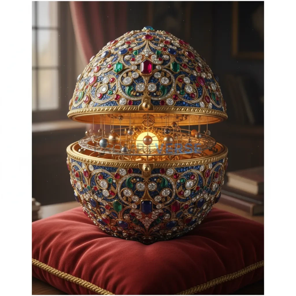 A magnificent, jewel-encrusted Fabergé egg, that opens to reveal a mi