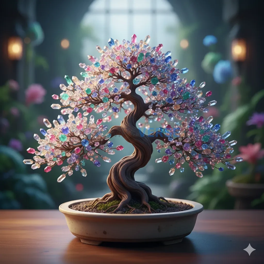 A magical, bonsai tree that grows glittering, multi-colored crystals i
