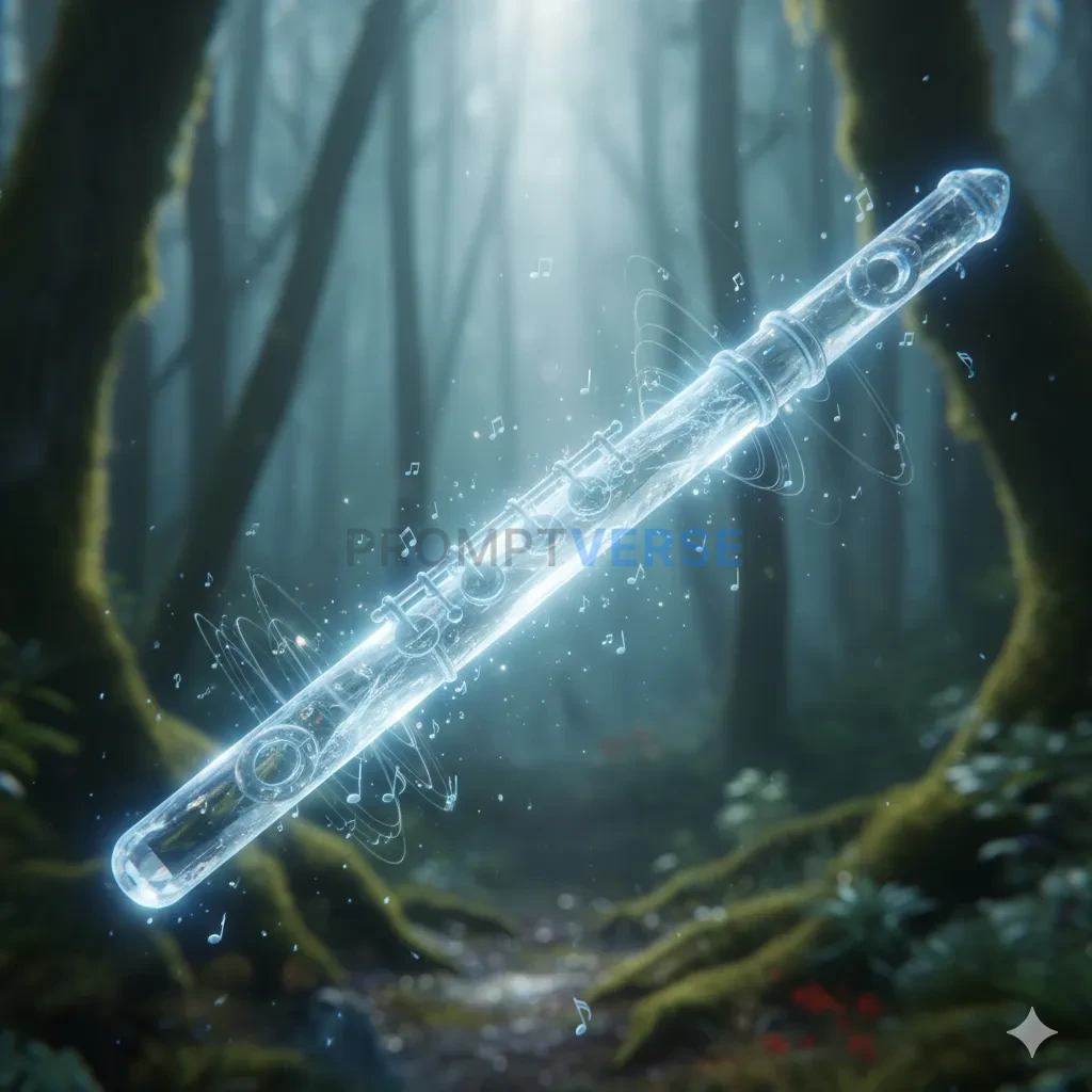 A beautiful, crystal flute, that is semi-transparent and seems to chim