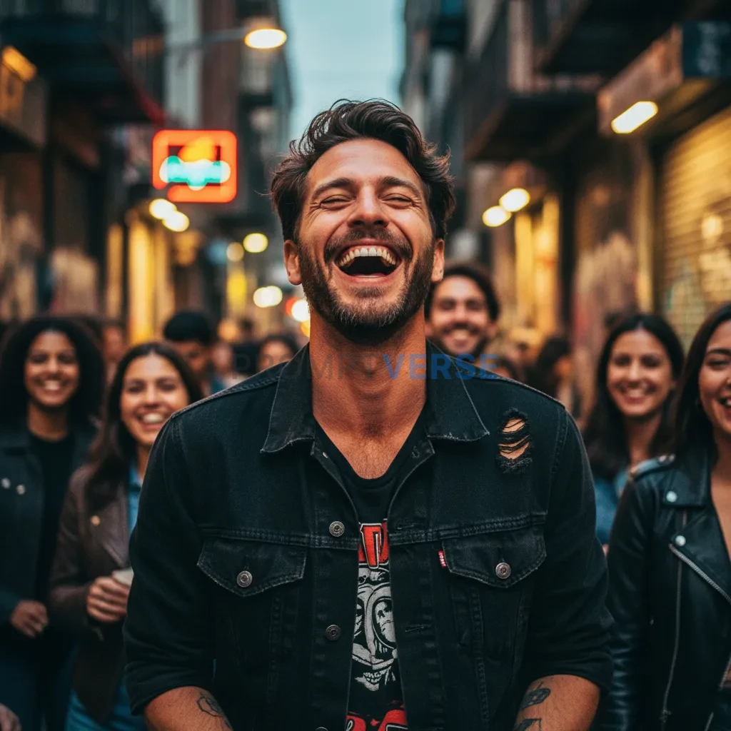 A man with a rebellious spirit, captured in a candid moment of laughte