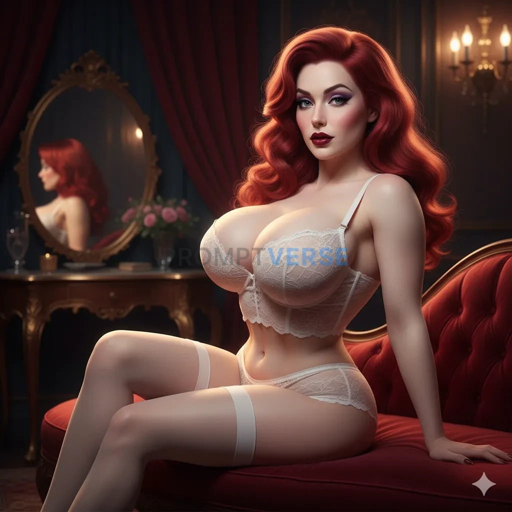  Jessica Rabbit , Pechos grandes , Lencería blanca , medias , maquil