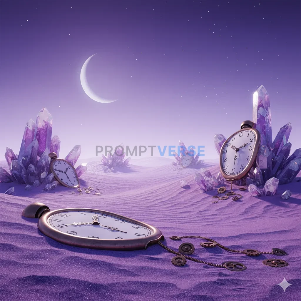 A vast, silent desert where the sand is made of fine, purple dust and 