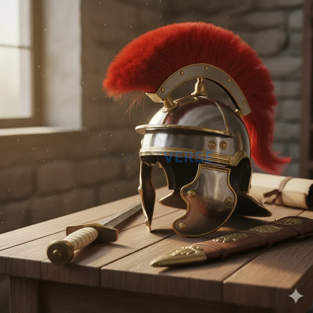 The helmet of a Roman Centurion, with its distinctive, red horse-hair 